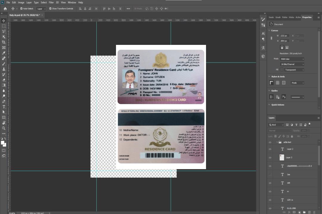 Carte de séjour IRAK (KURDISTAN) template